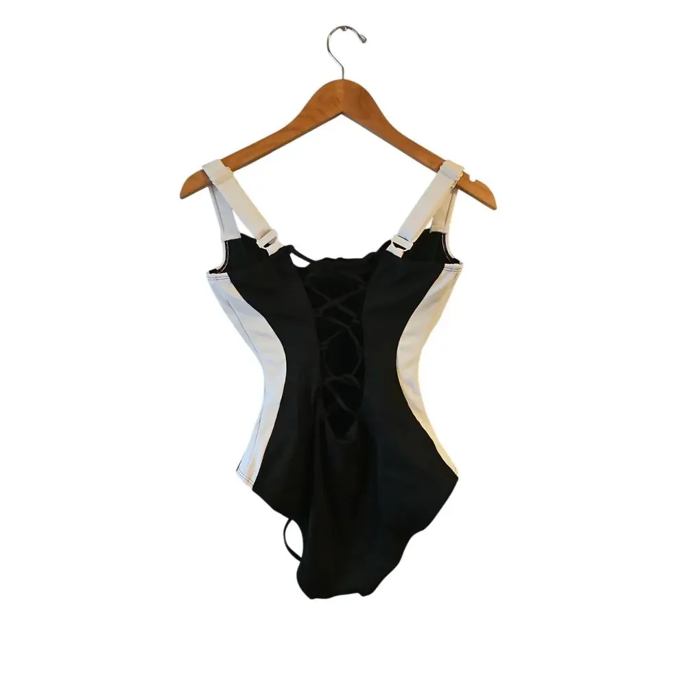 TA3 Lifty waist cinching bust boosting swimwear sz small black white one piece